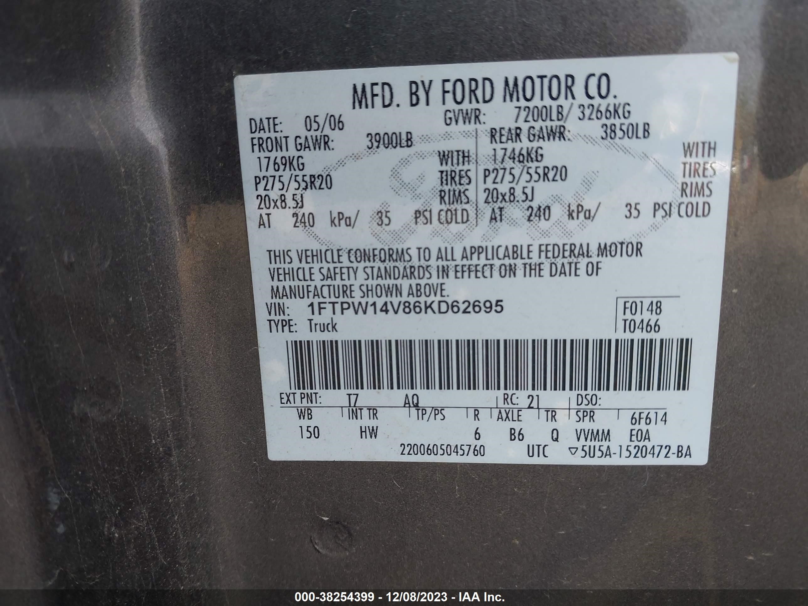 Photo 8 VIN: 1FTPW14V86KD62695 - FORD F-150 