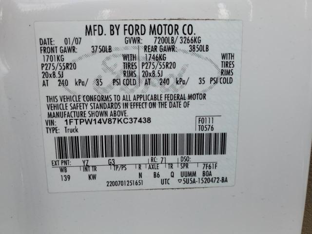 Photo 11 VIN: 1FTPW14V87KC37438 - FORD F150 SUPER 