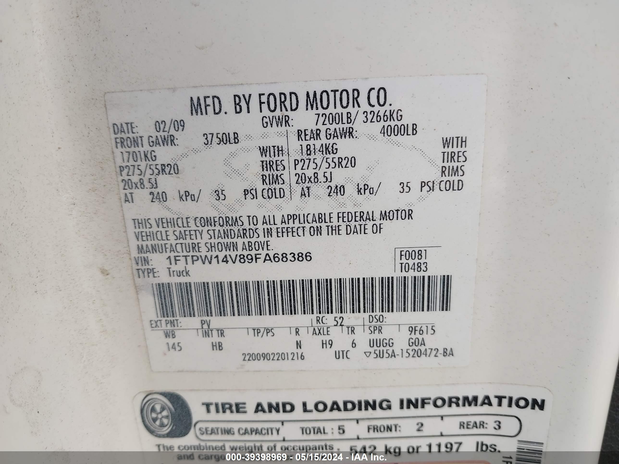 Photo 8 VIN: 1FTPW14V89FA68386 - FORD F-150 