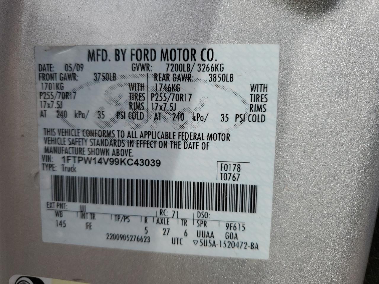 Photo 12 VIN: 1FTPW14V99KC43039 - FORD F-150 