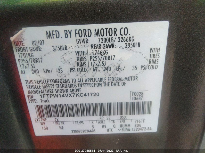 Photo 8 VIN: 1FTPW14VX7KC41720 - FORD F-150 