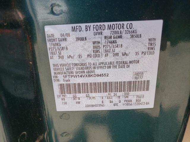 Photo 9 VIN: 1FTPW14VX8KD94552 - FORD F150 SUPER 