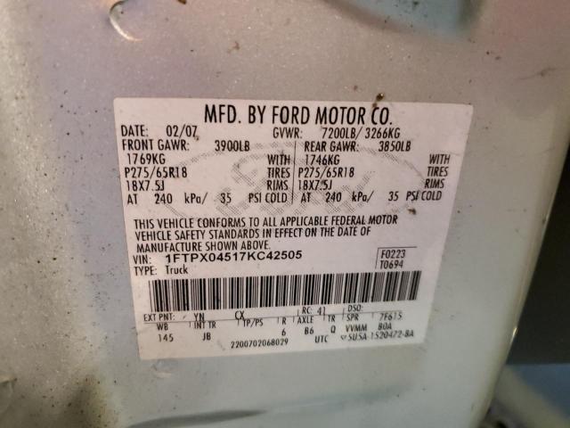 Photo 11 VIN: 1FTPX04517KC42505 - FORD F150 