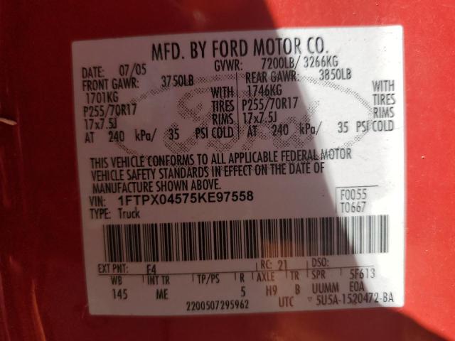 Photo 11 VIN: 1FTPX04575KE97558 - FORD F150 