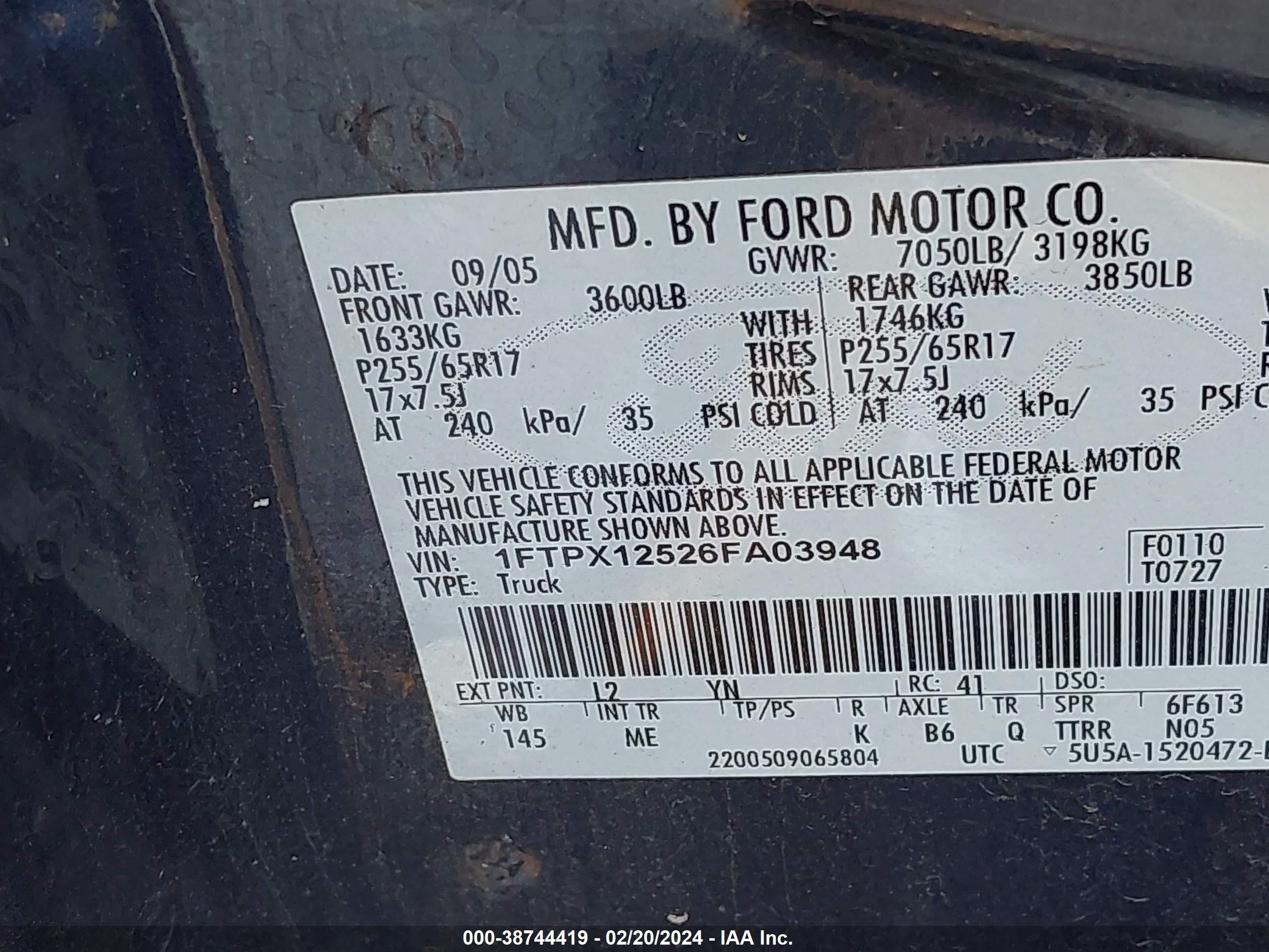 Photo 8 VIN: 1FTPX12526FA03948 - FORD F-150 