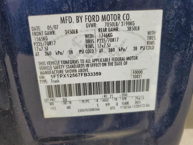 Photo 11 VIN: 1FTPX12567FB33359 - FORD F150 