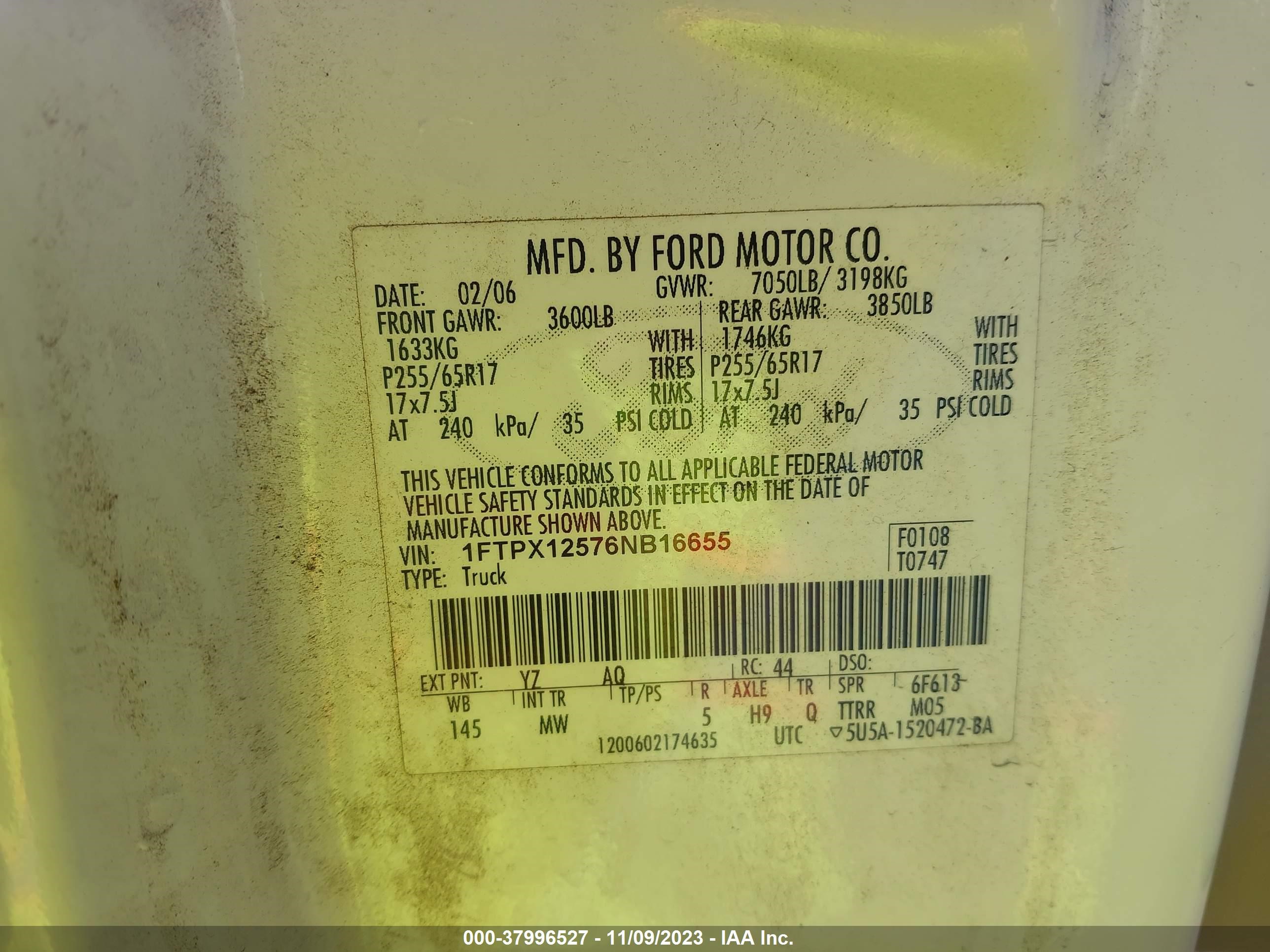 Photo 8 VIN: 1FTPX12576NB16655 - FORD F-150 