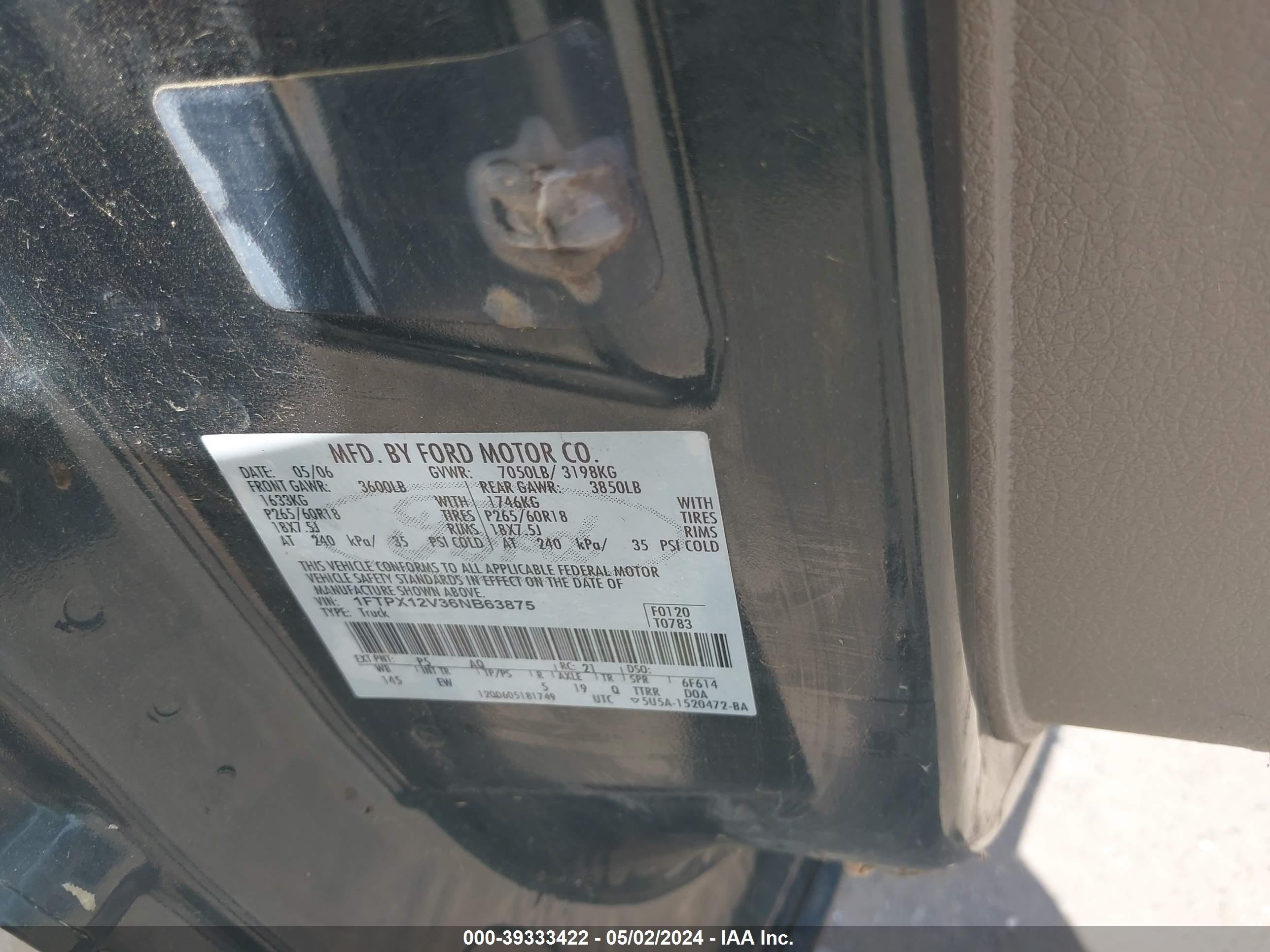 Photo 8 VIN: 1FTPX12V36NB63875 - FORD F-150 