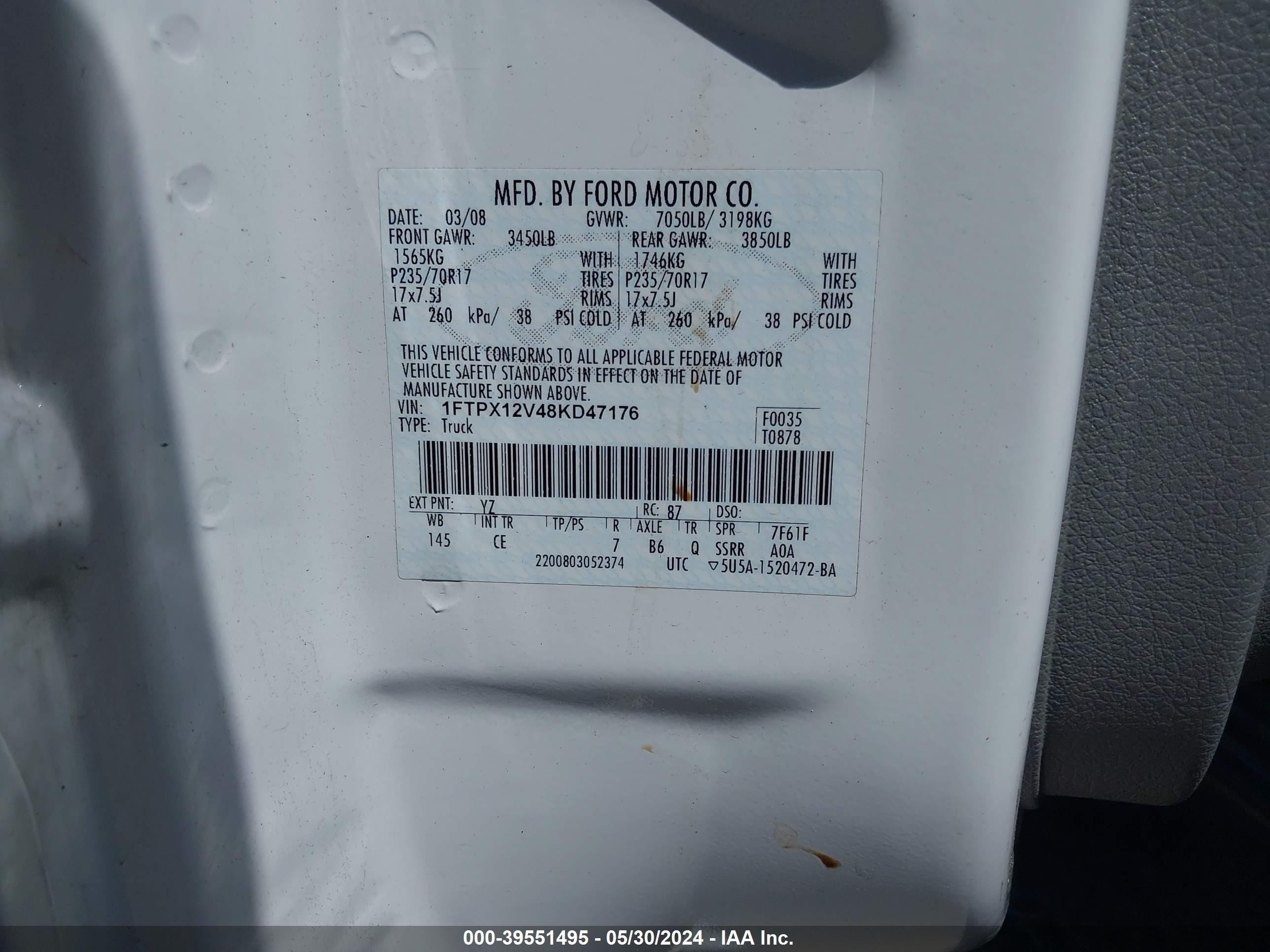 Photo 8 VIN: 1FTPX12V48KD47176 - FORD F-150 