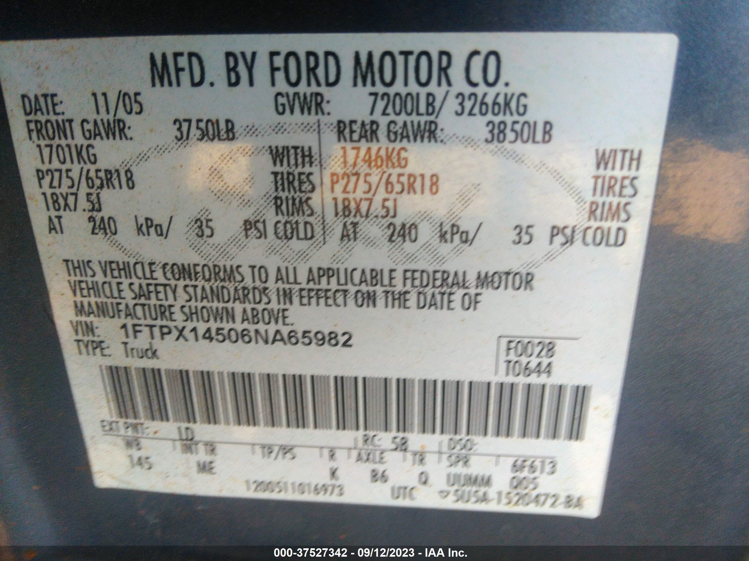 Photo 8 VIN: 1FTPX14506NA65982 - FORD F-150 