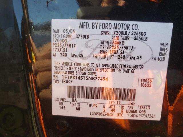 Photo 11 VIN: 1FTPX14515NB77494 - FORD F150 