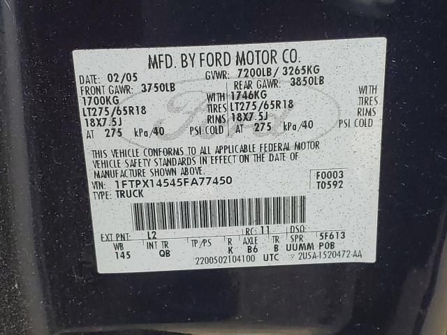 Photo 11 VIN: 1FTPX14545FA77450 - FORD F150 