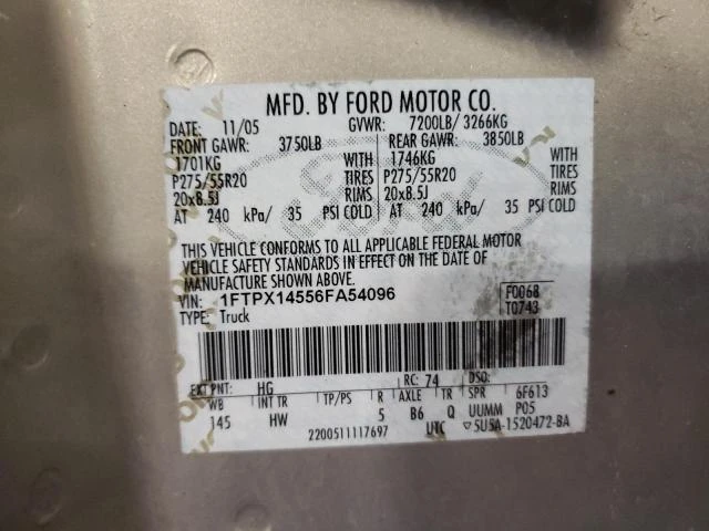 Photo 11 VIN: 1FTPX14556FA54096 - FORD F150 