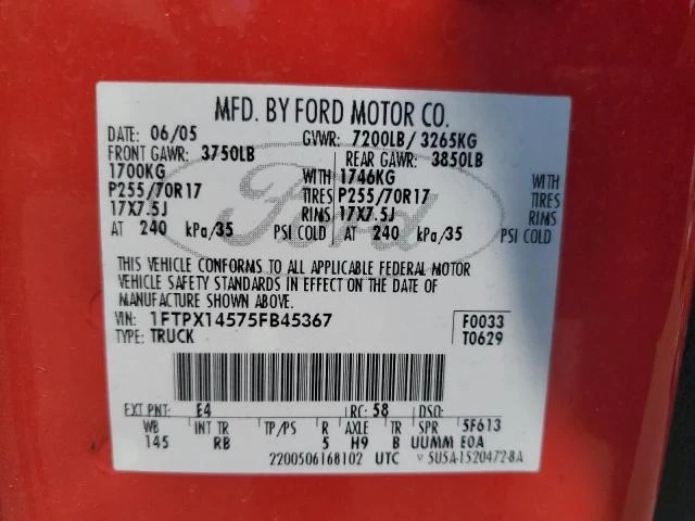 Photo 11 VIN: 1FTPX14575FB45367 - FORD F150 