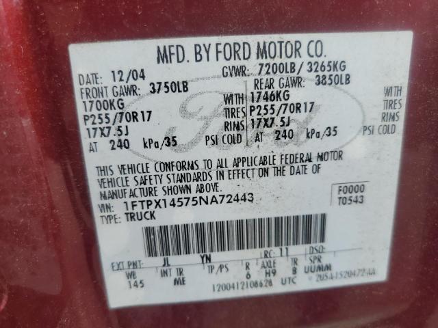 Photo 11 VIN: 1FTPX14575NA72443 - FORD F150 