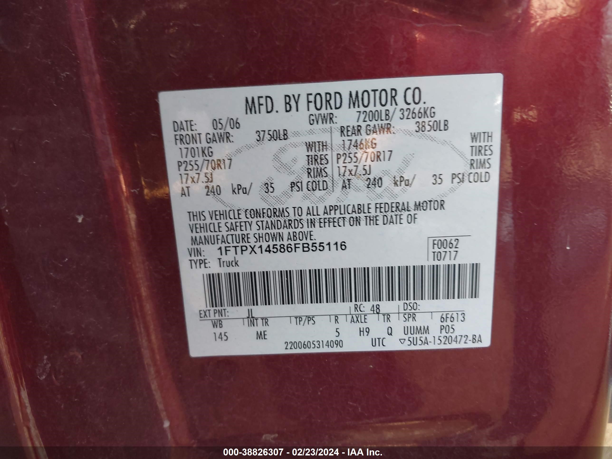 Photo 8 VIN: 1FTPX14586FB55116 - FORD F-150 