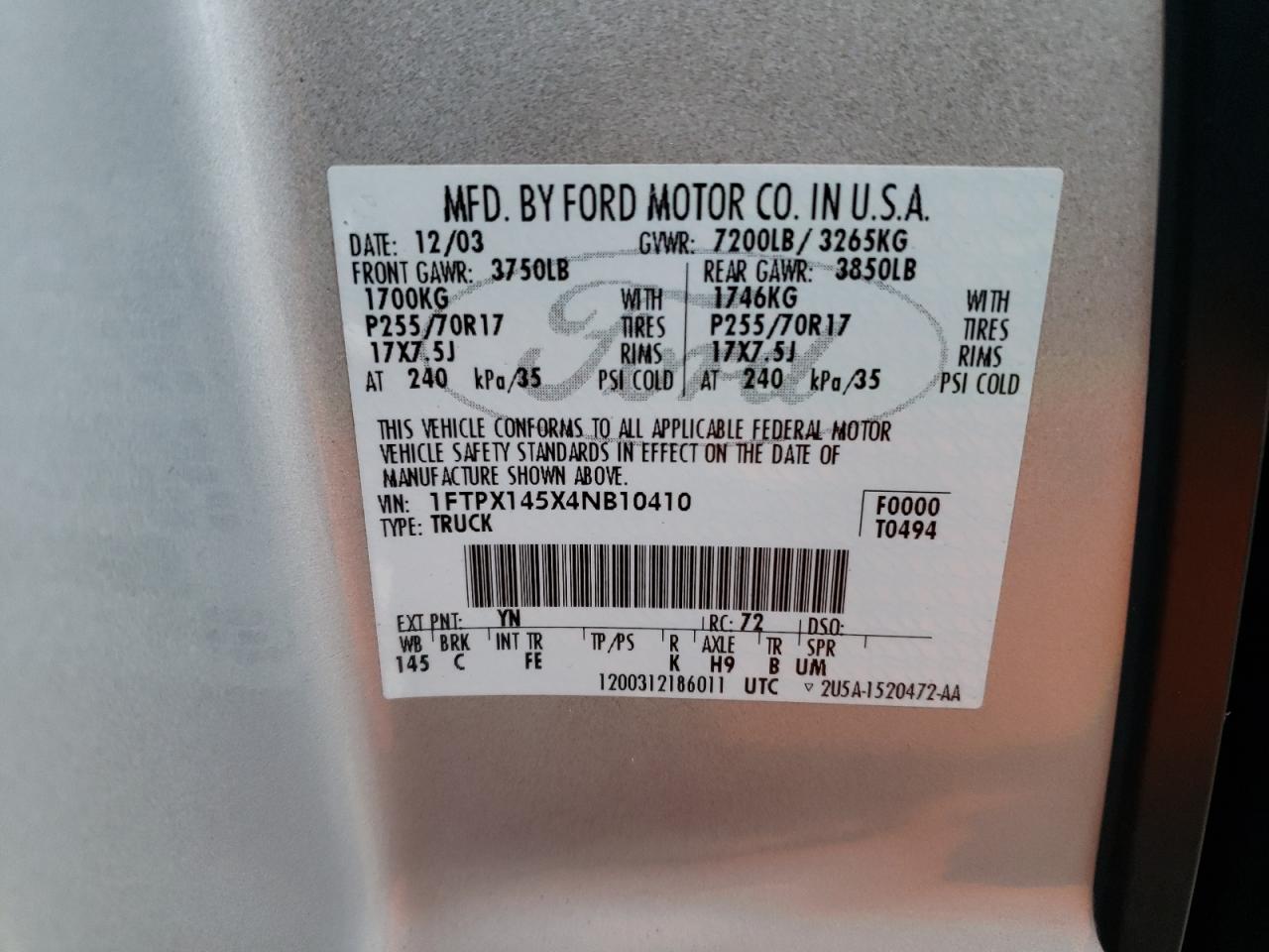 Photo 11 VIN: 1FTPX145X4NB10410 - FORD F-150 