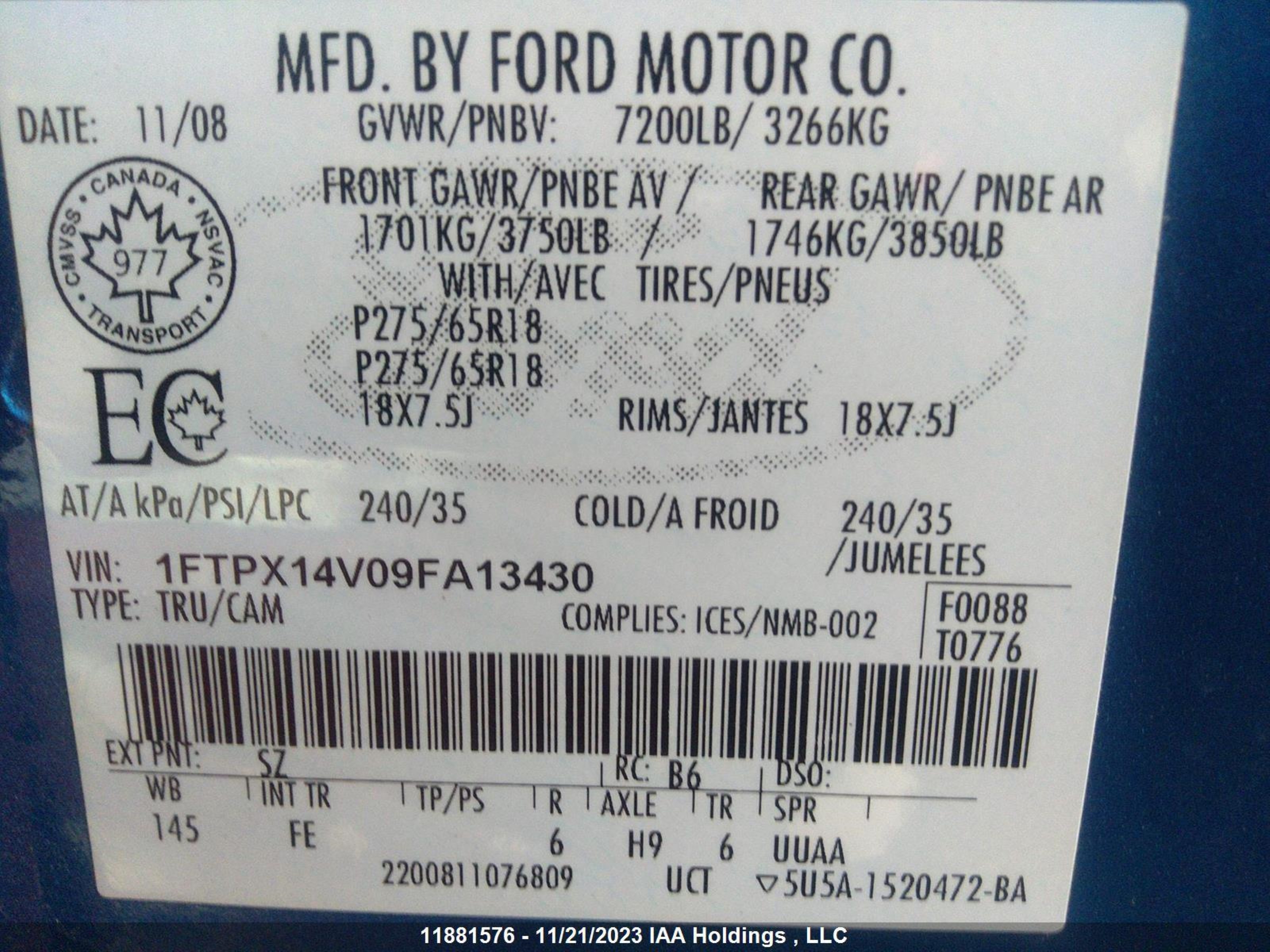 Photo 8 VIN: 1FTPX14V09FA13430 - FORD F-150 