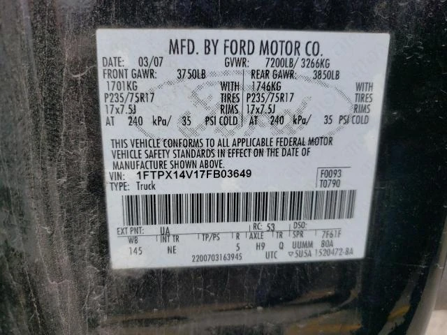 Photo 11 VIN: 1FTPX14V17FB03649 - FORD F150 