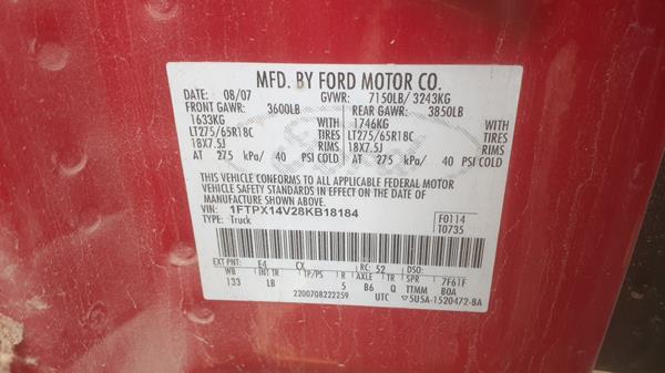 Photo 1 VIN: 1FTPX14V28KB18184 - FORD F 150 