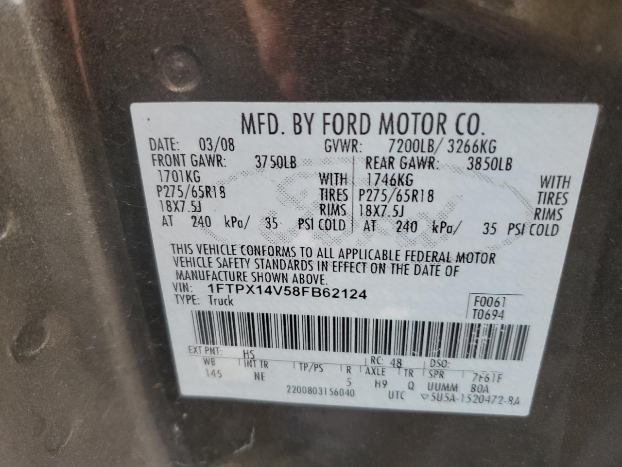 Photo 11 VIN: 1FTPX14V58FB62124 - FORD F-150 