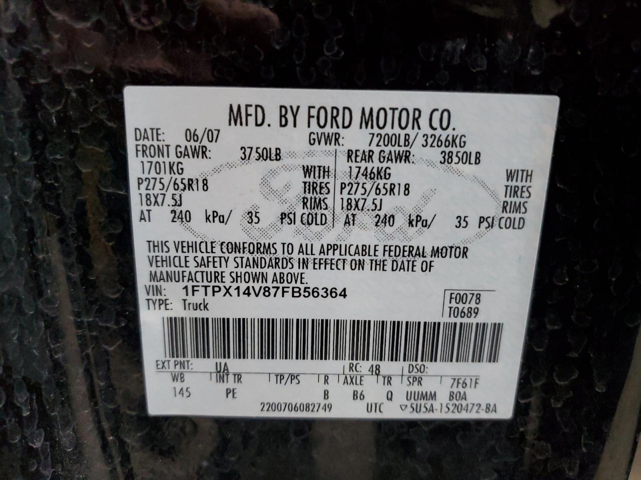 Photo 11 VIN: 1FTPX14V87FB56364 - FORD F-150 