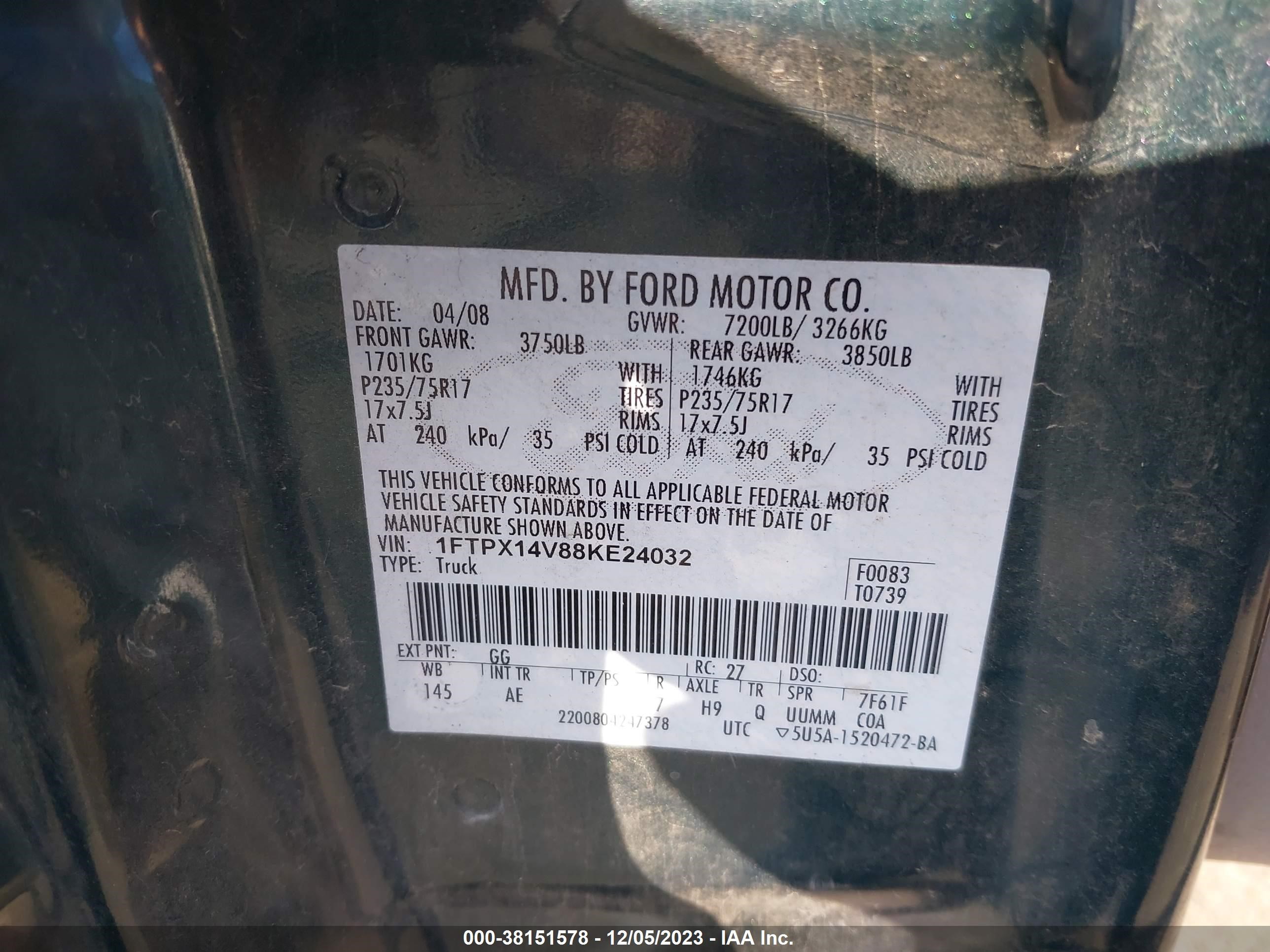 Photo 8 VIN: 1FTPX14V88KE24032 - FORD F-150 