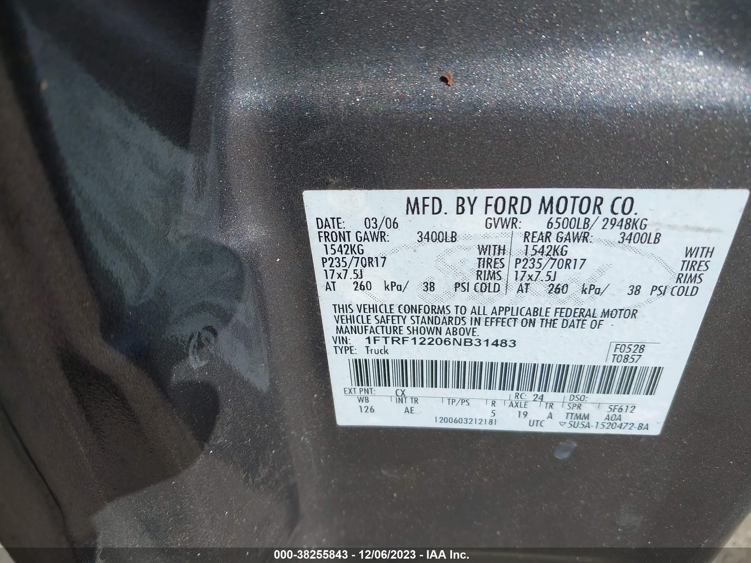 Photo 8 VIN: 1FTRF12206NB31483 - FORD F-150 