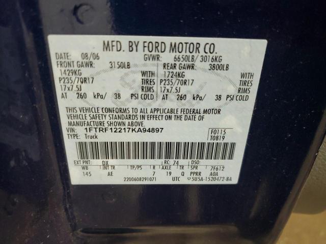 Photo 11 VIN: 1FTRF12217KA94897 - FORD F150 