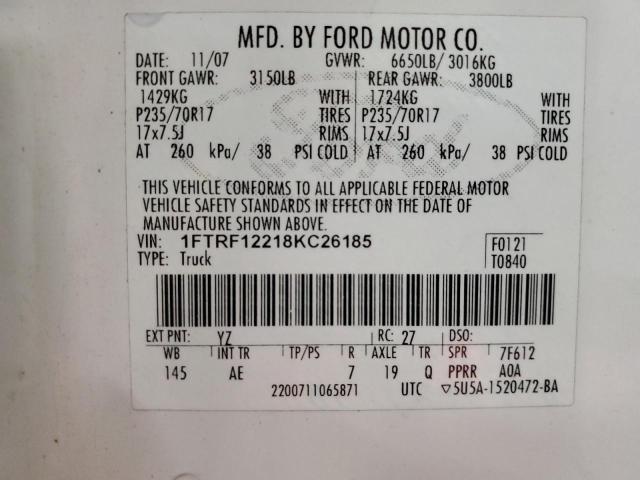 Photo 11 VIN: 1FTRF12218KC26185 - FORD F150 