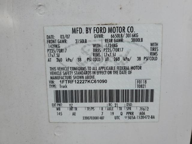 Photo 11 VIN: 1FTRF12227KC61090 - FORD F150 