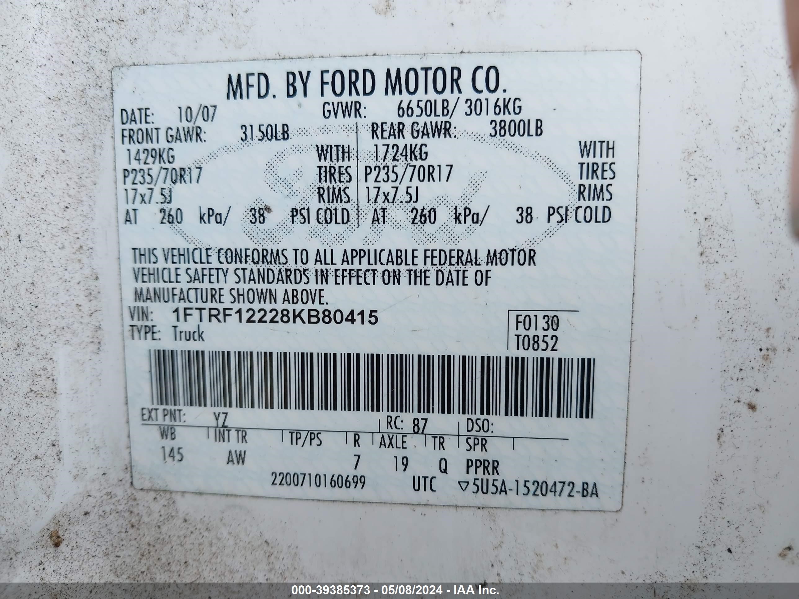 Photo 8 VIN: 1FTRF12228KB80415 - FORD F-150 