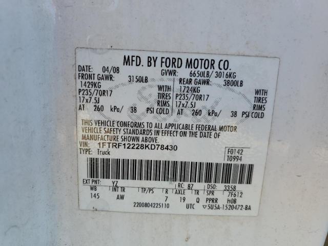 Photo 11 VIN: 1FTRF12228KD78430 - FORD F150 