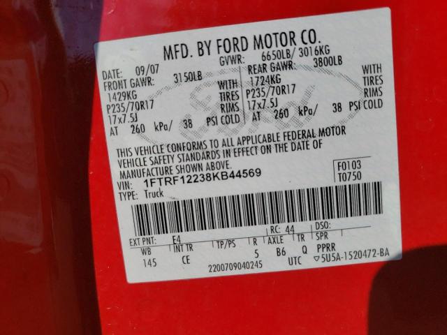 Photo 11 VIN: 1FTRF12238KB44569 - FORD F150 