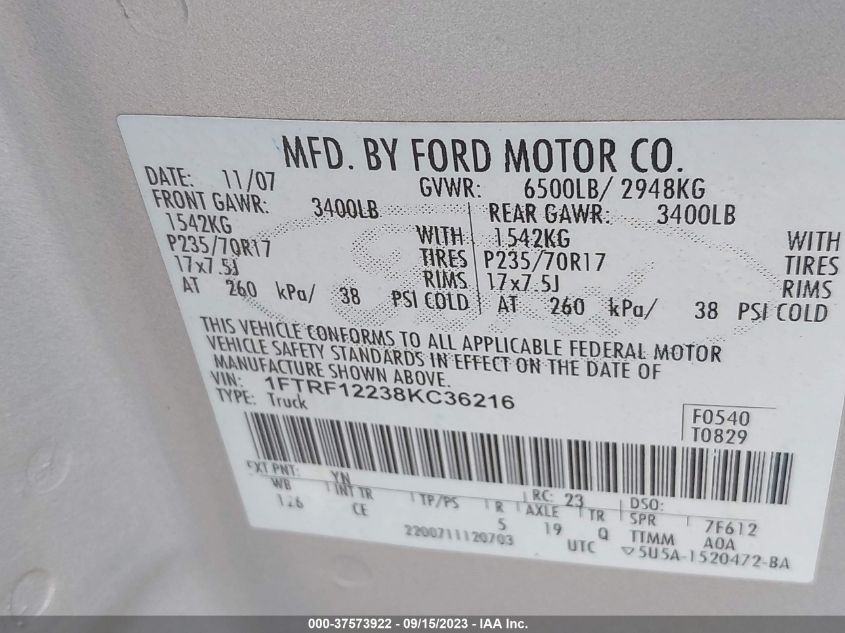 Photo 8 VIN: 1FTRF12238KC36216 - FORD F-150 