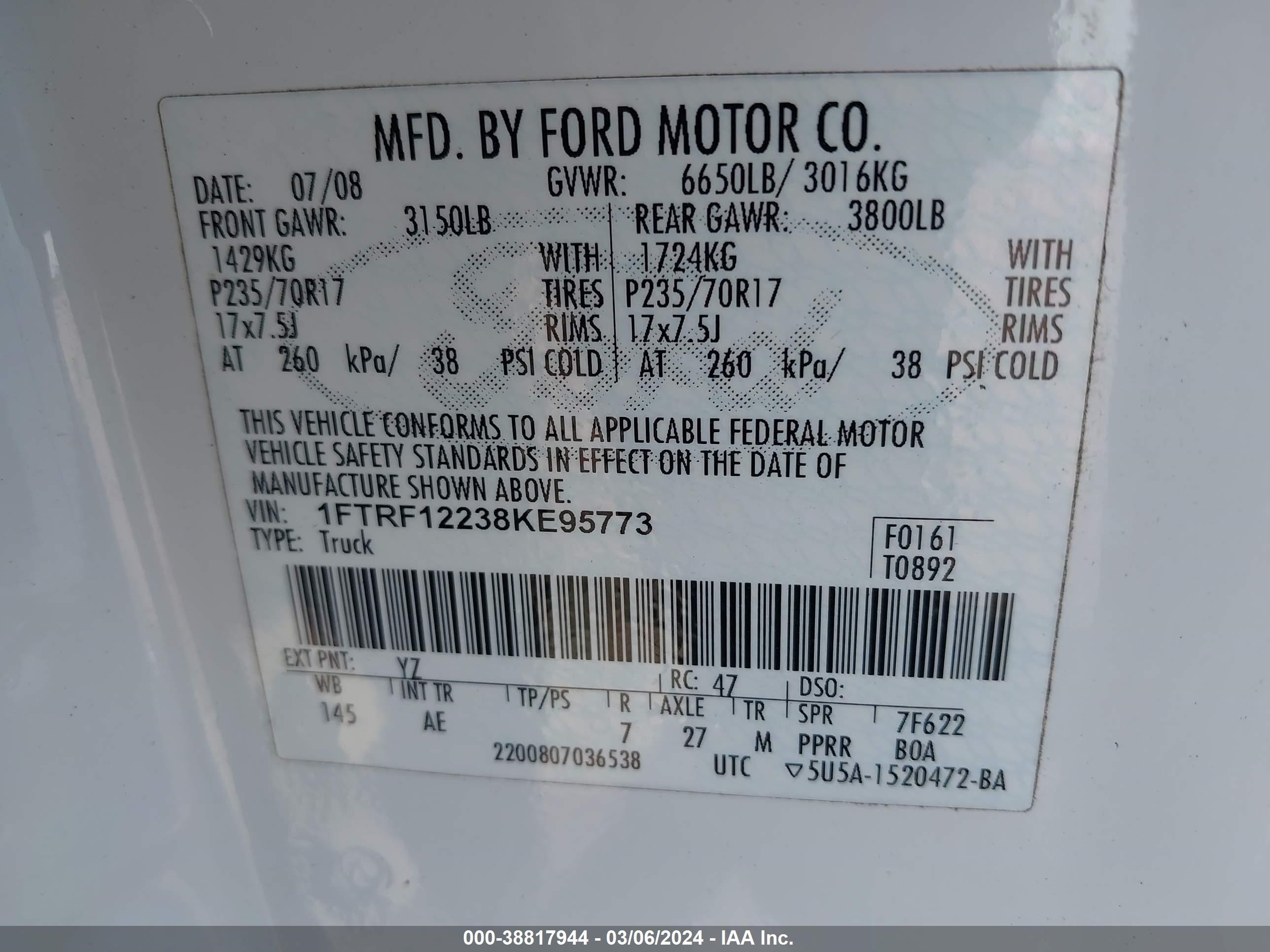 Photo 8 VIN: 1FTRF12238KE95773 - FORD F-150 