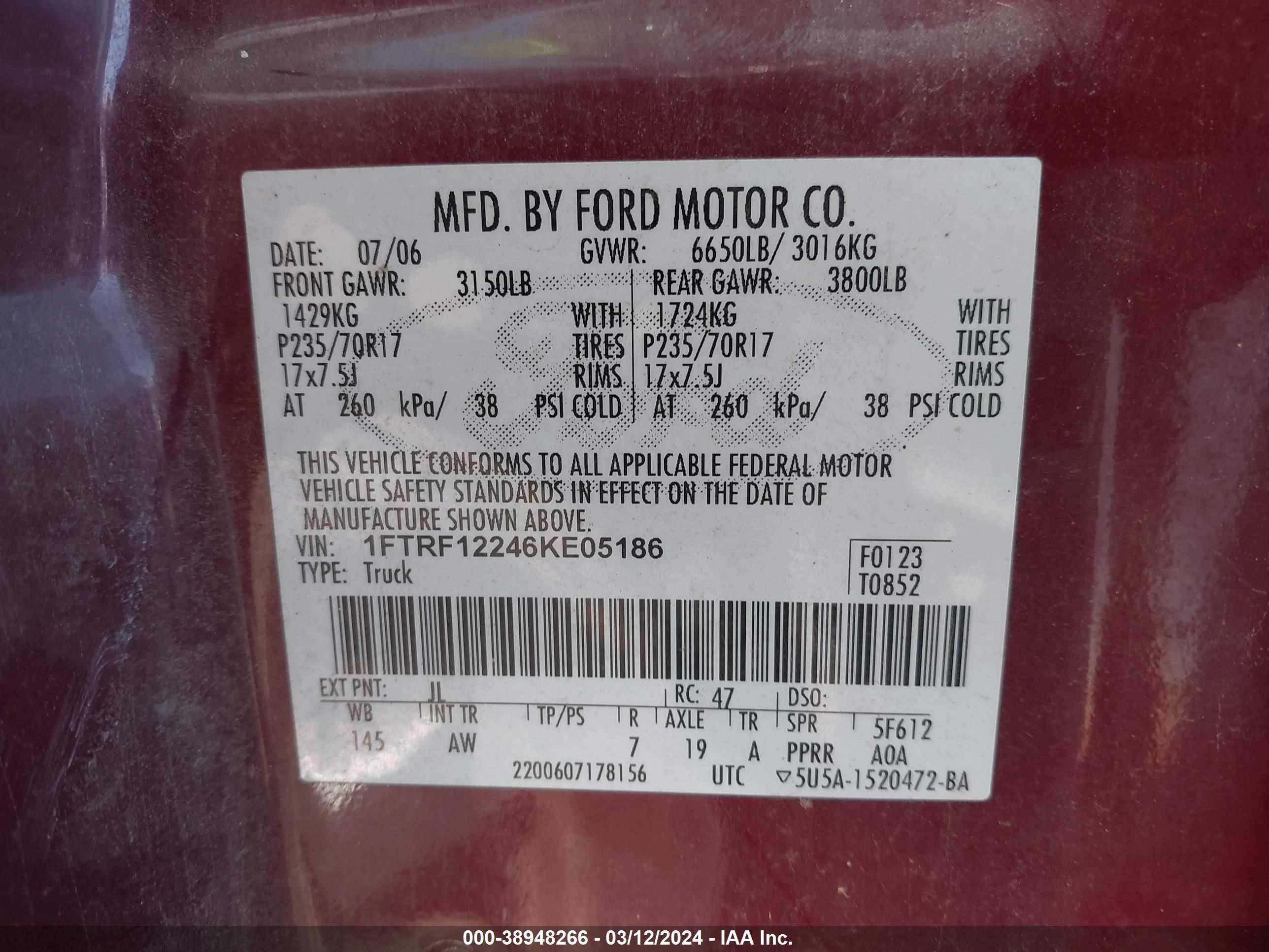 Photo 8 VIN: 1FTRF12246KE05186 - FORD F-150 