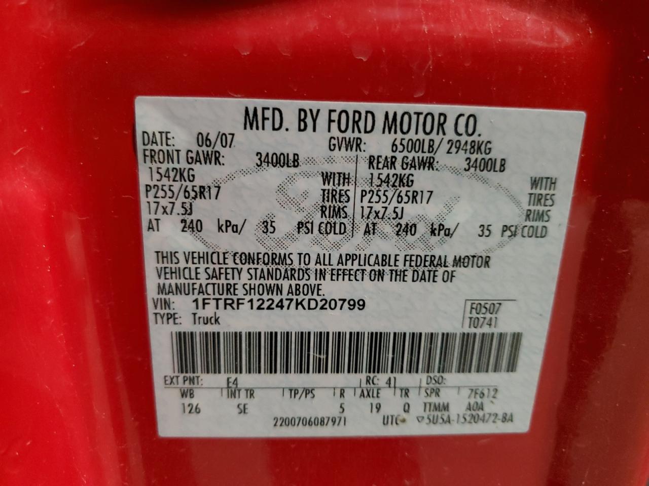 Photo 11 VIN: 1FTRF12247KD20799 - FORD F-150 