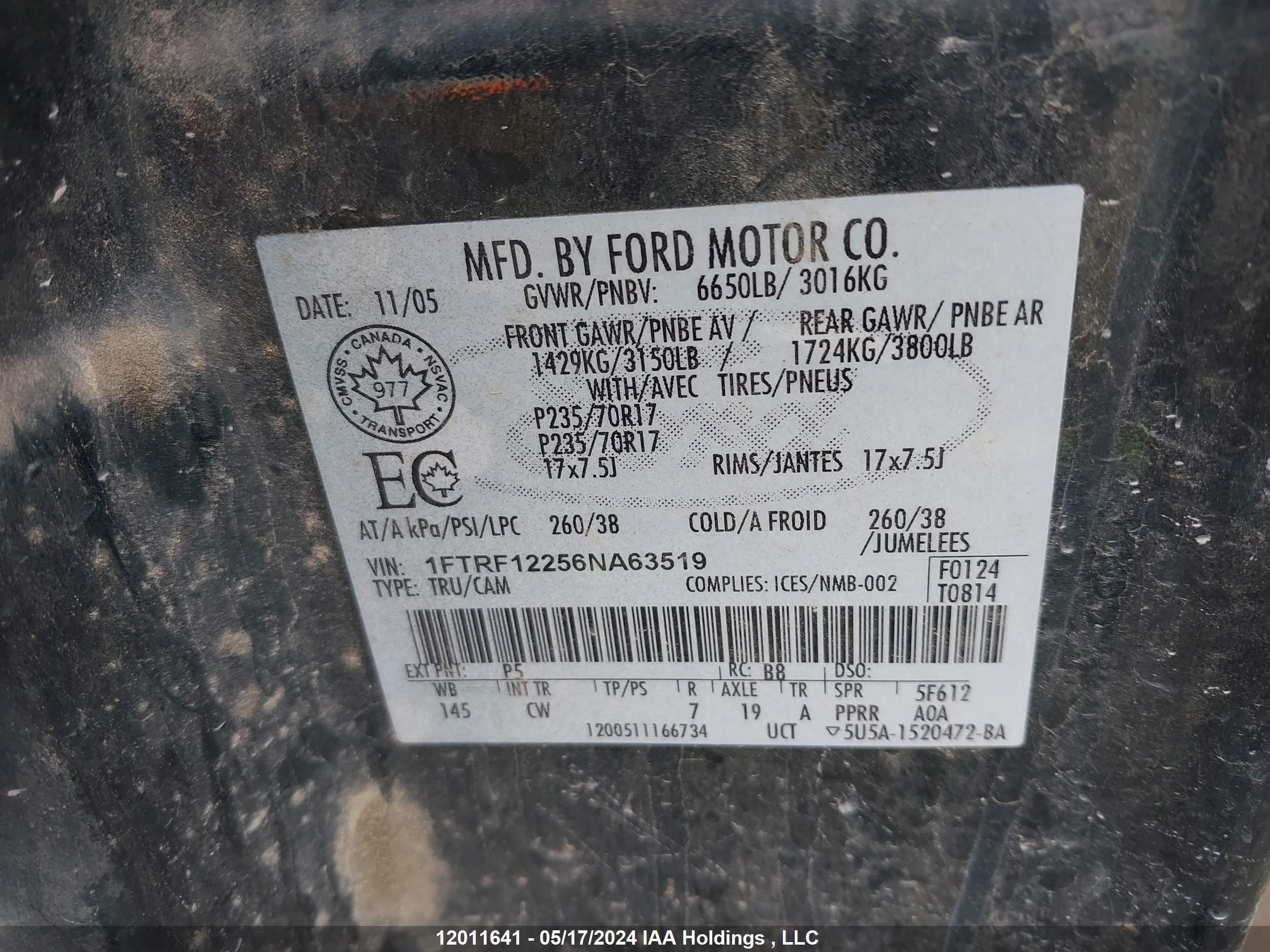 Photo 8 VIN: 1FTRF12256NA63519 - FORD F-150 