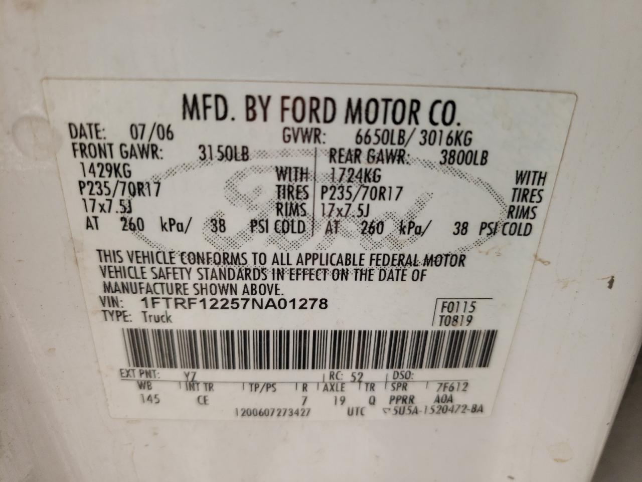 Photo 11 VIN: 1FTRF12257NA01278 - FORD F-150 