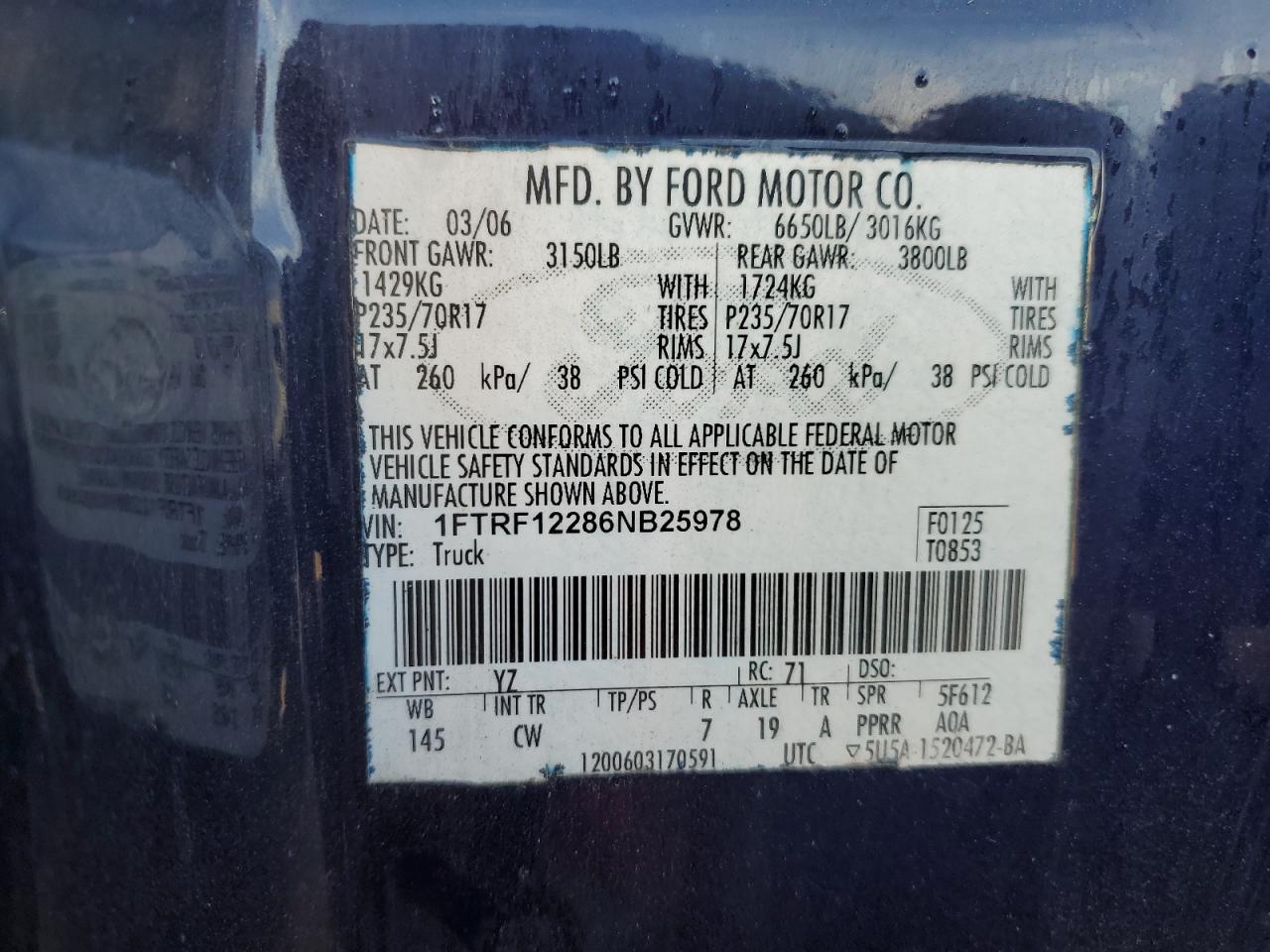 Photo 11 VIN: 1FTRF12286NB25978 - FORD F-150 