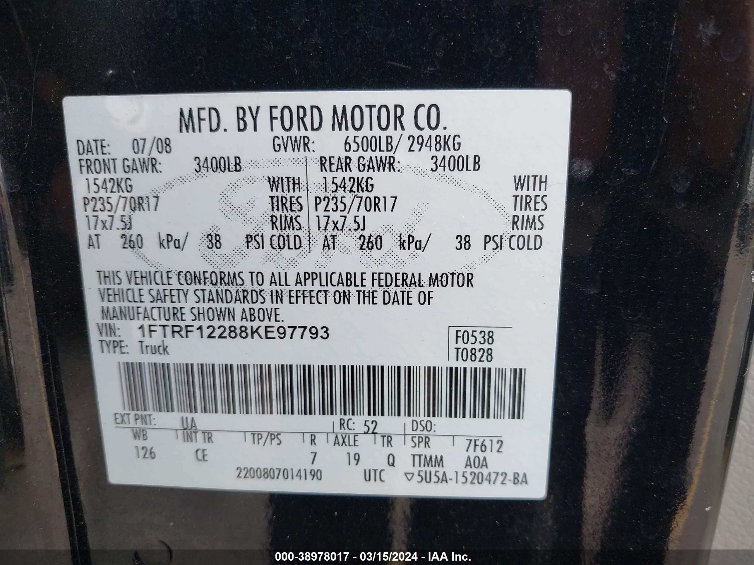 Photo 8 VIN: 1FTRF12288KE97793 - FORD F-150 