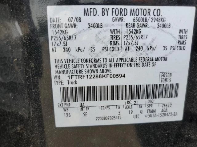 Photo 11 VIN: 1FTRF12288KF00594 - FORD F150 