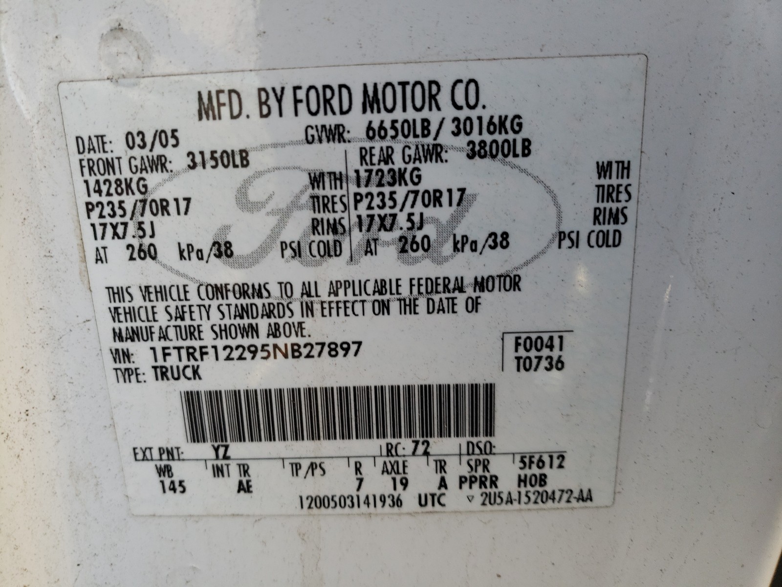 Photo 9 VIN: 1FTRF12295NB27897 - FORD F150 