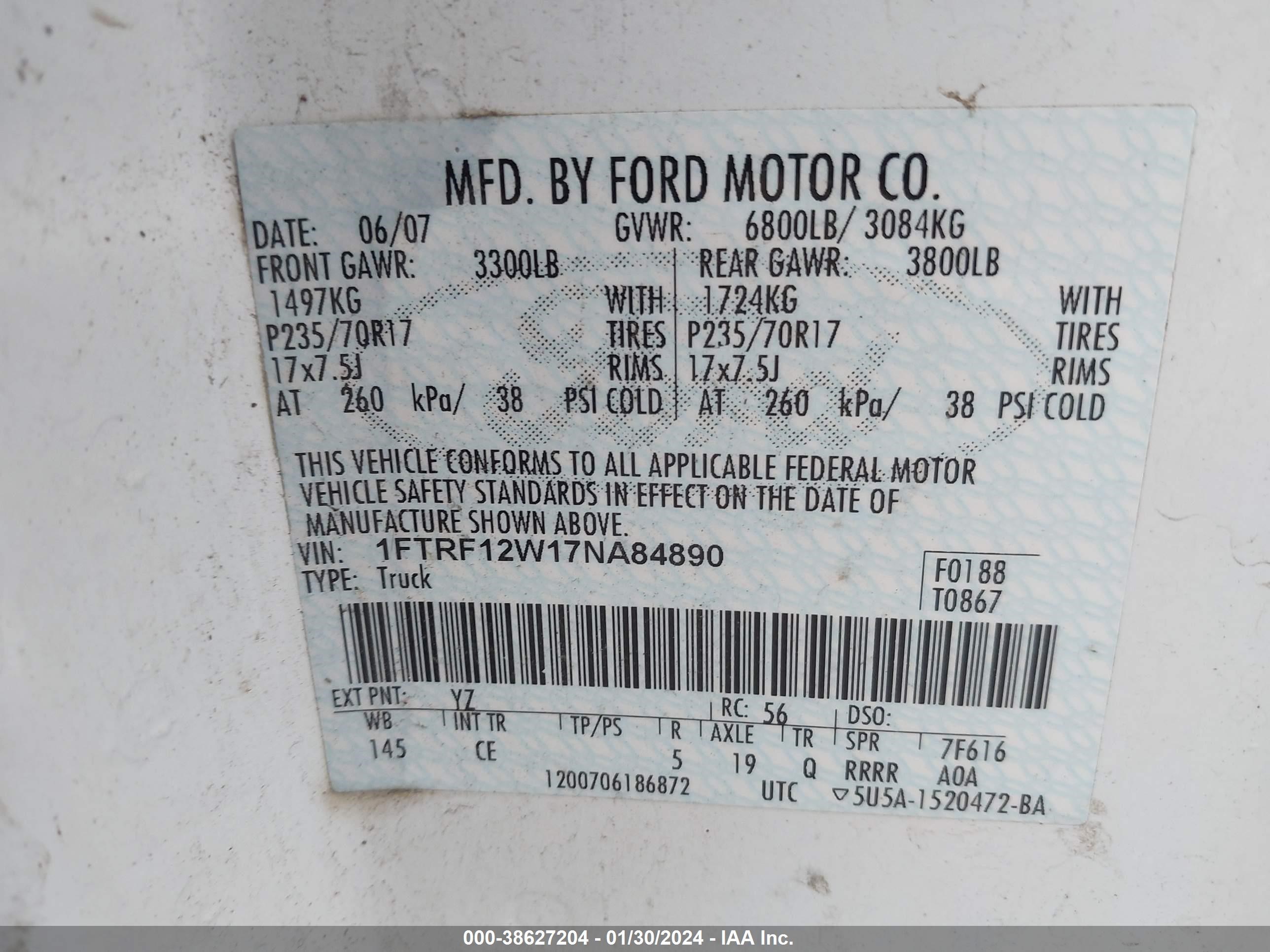 Photo 8 VIN: 1FTRF12W17NA84890 - FORD F-150 