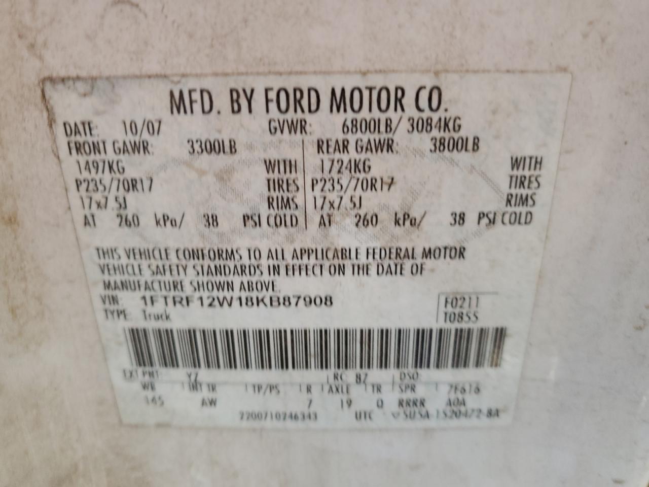 Photo 11 VIN: 1FTRF12W18KB87908 - FORD F-150 