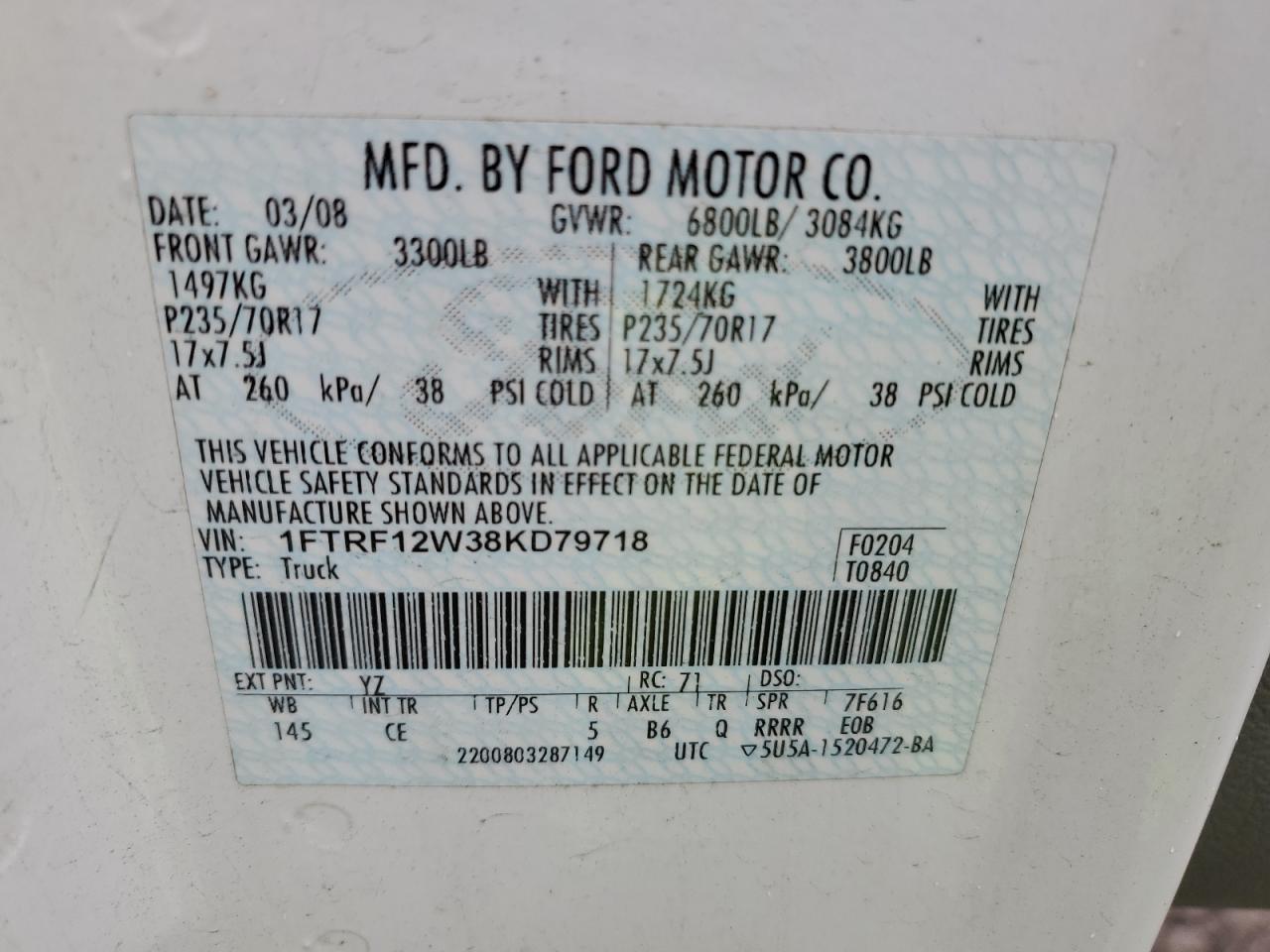 Photo 11 VIN: 1FTRF12W38KD79718 - FORD F-150 