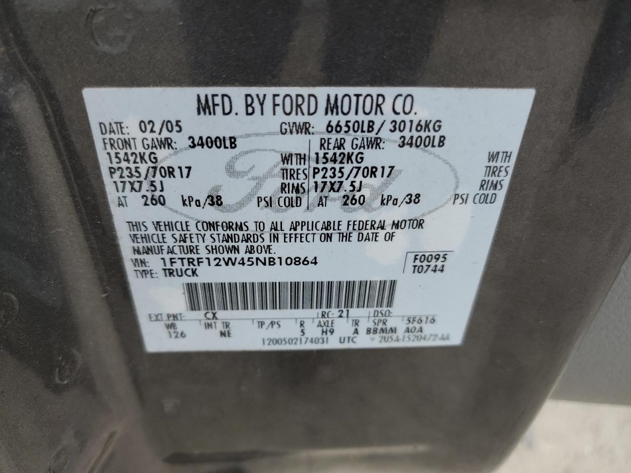 Photo 11 VIN: 1FTRF12W45NB10864 - FORD F-150 