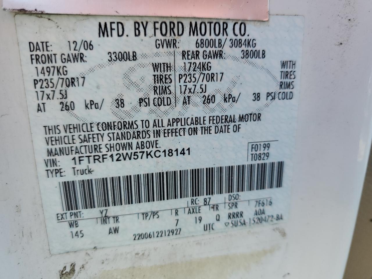 Photo 11 VIN: 1FTRF12W57KC18141 - FORD F-150 