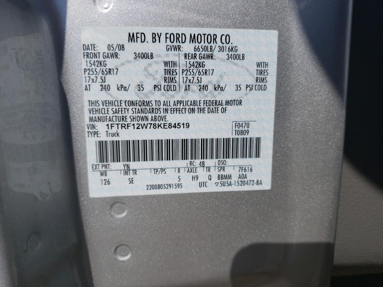 Photo 11 VIN: 1FTRF12W78KE84519 - FORD F-150 